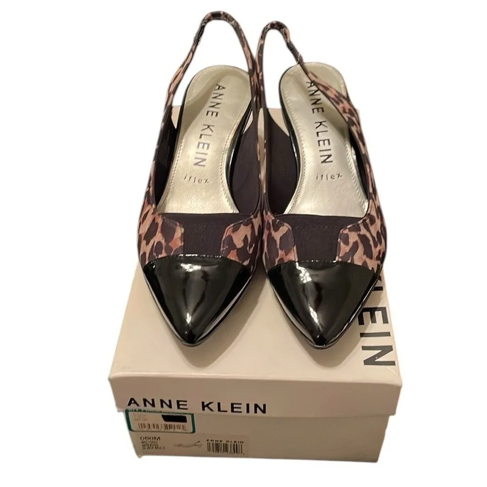 ANNE KLEIN | Women's‎ Black/Brown Cheetah Print Slingback Kitten Heels Size 8